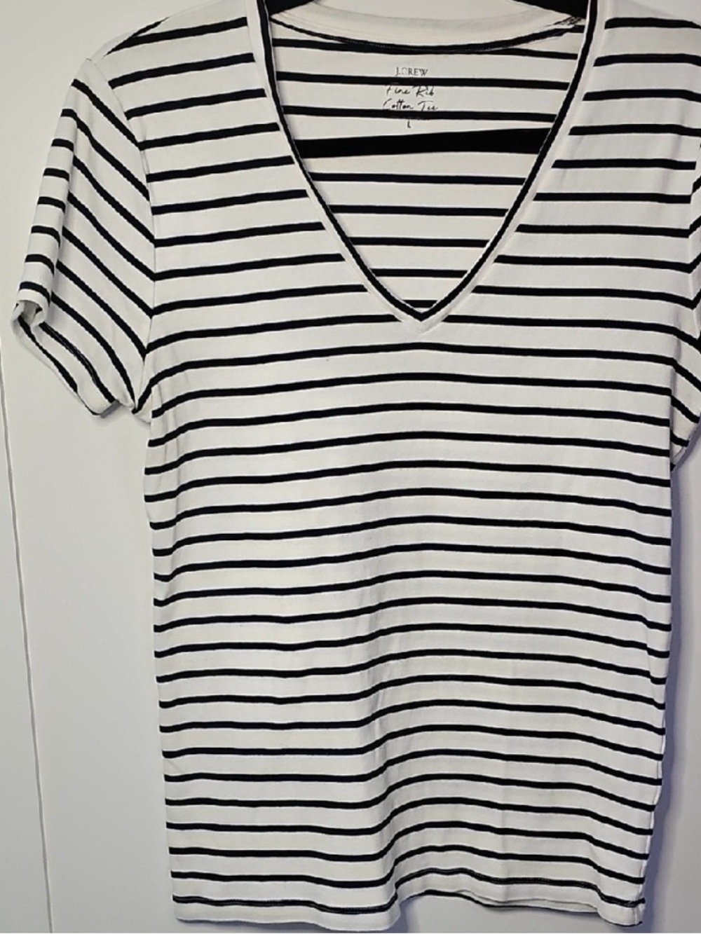 J. Crew White and Black Striped V-Neck Tee
